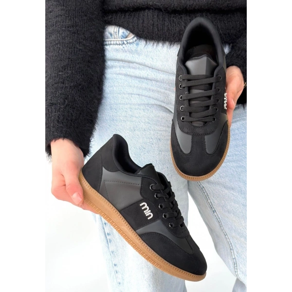 Lunga Siyah Cilt Bağcıklı Spor Ayakkabı