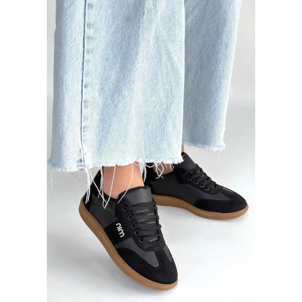 Lunga Siyah Cilt Bağcıklı Spor Ayakkabı