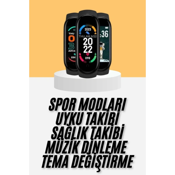 M6 Akıllı Bileklik Siyah Adımsayar Spor Takibi Android ve İOS Uyumlu