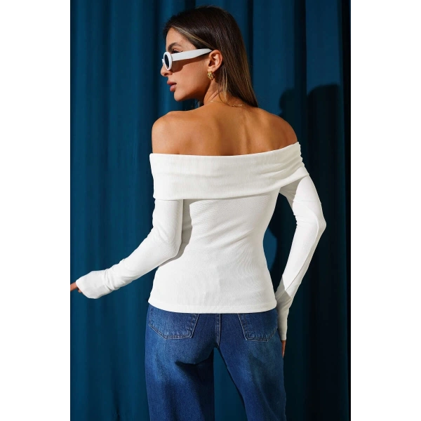 Madonna Yaka Düğmeli Bluz Beyaz t4329