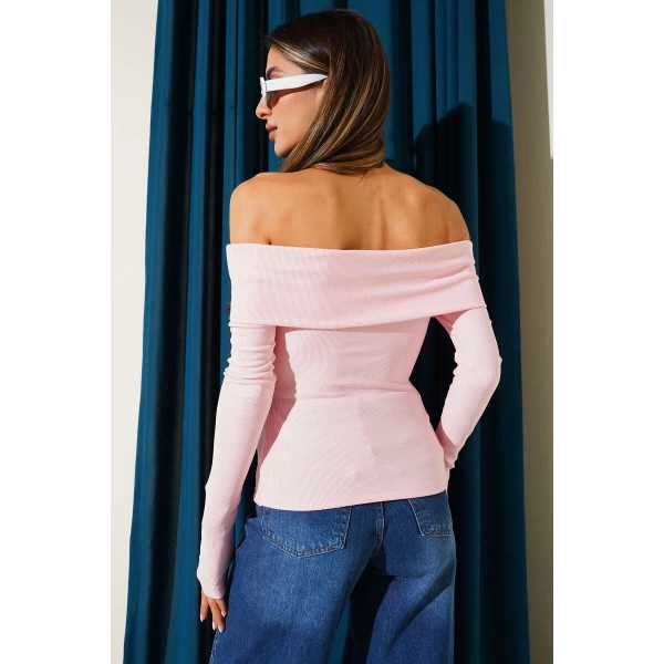 Madonna Yaka Düğmeli Bluz pembe t4329