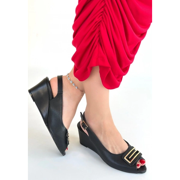 Mamba Siyah Cilt Dolgu Topuk Ayakkabı