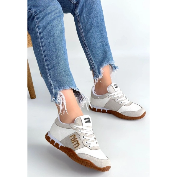 Marje Beyaz Cilt Bağcıklı Spor Ayakkabı