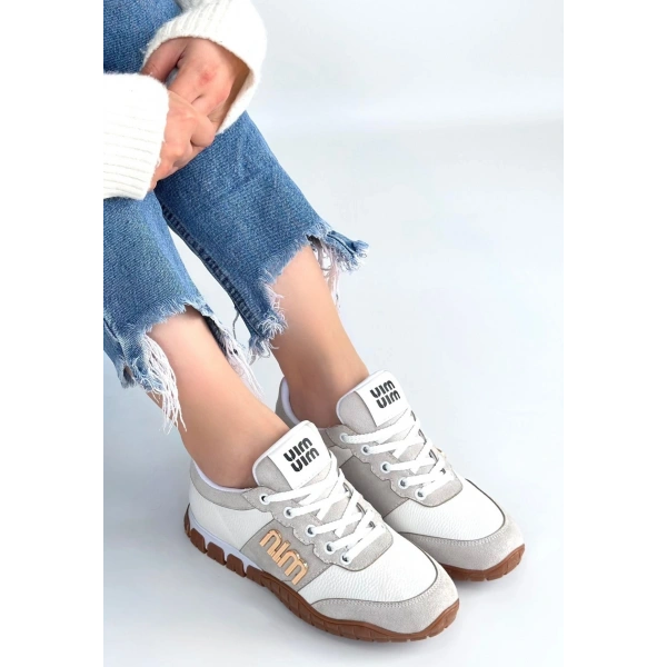 Marje Beyaz Cilt Bağcıklı Spor Ayakkabı