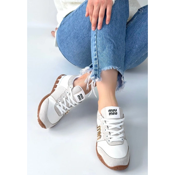 Marje Beyaz Cilt Bağcıklı Spor Ayakkabı