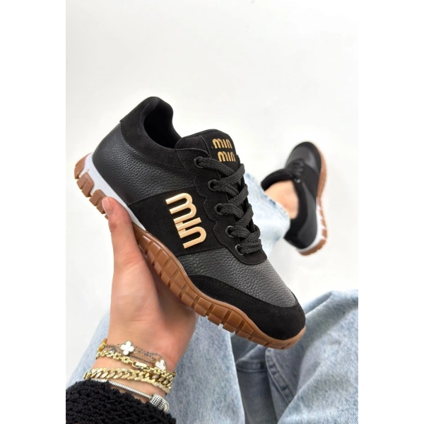 Marje Siyah Cilt Bağcıklı Spor Ayakkabı