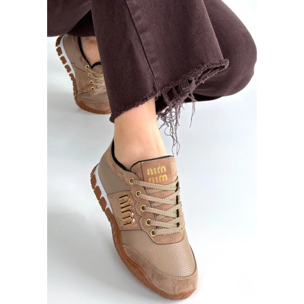 Marje Vizon Cilt Bağcıklı Spor Ayakkabı