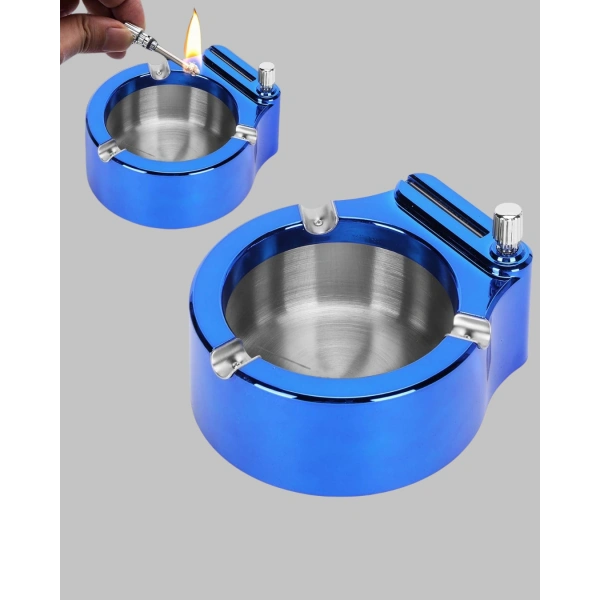 Masa Üstü Çakmaklı Küllük Paslanmaz Metal Gövde