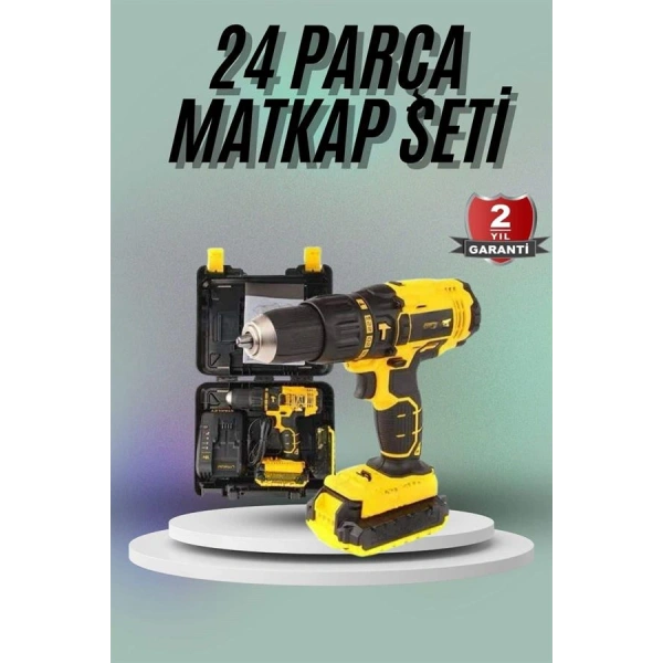 Matkap Seti 24 Parça Çift Bataryalı Darbeli Led Işıklı Vidalama