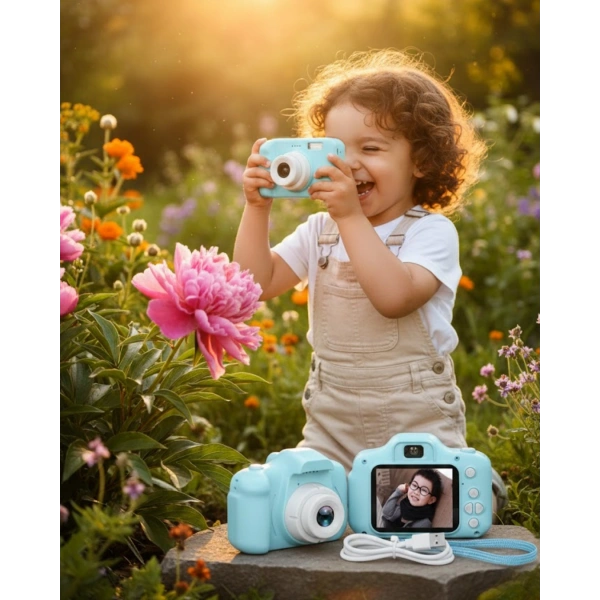 Mavi Kompakt Mini Kamera HD Video ve Fotoğraf Çekim Özellikli Şarjlı Model