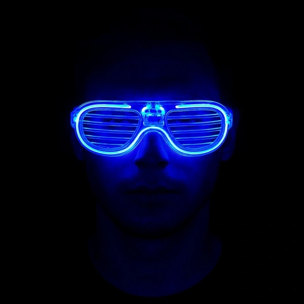Mavi Led Işıklı Parti Gözlüğü - Neon Glow Şerit Gözlük 3 Modlu