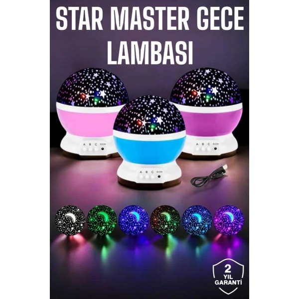 Mavi ve Mor Işıklı Star Master Projeksiyon Lambası