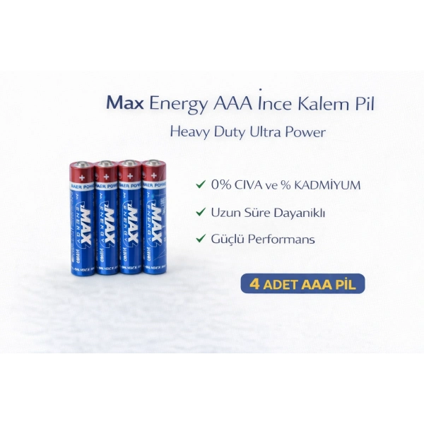 Max Energy AAA İnce Kalem Pil 1.5V R03 Heavy Duty Ultra Power 4 lü 1 Paket