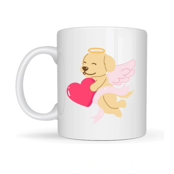 Melek Golden Retriever Köpek Tasarımlı Porselen Kupa MODEL 55 – Kalpli, Sevgiliye Özel, Sevimli Hediye Kupa