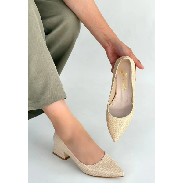 Meort Bej Rugan Topuklu Ayakkabı