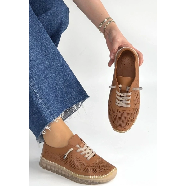 Merja Taba Deri Bağcıklı Spor Ayakkabı