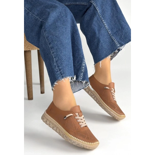 Merja Taba Deri Bağcıklı Spor Ayakkabı