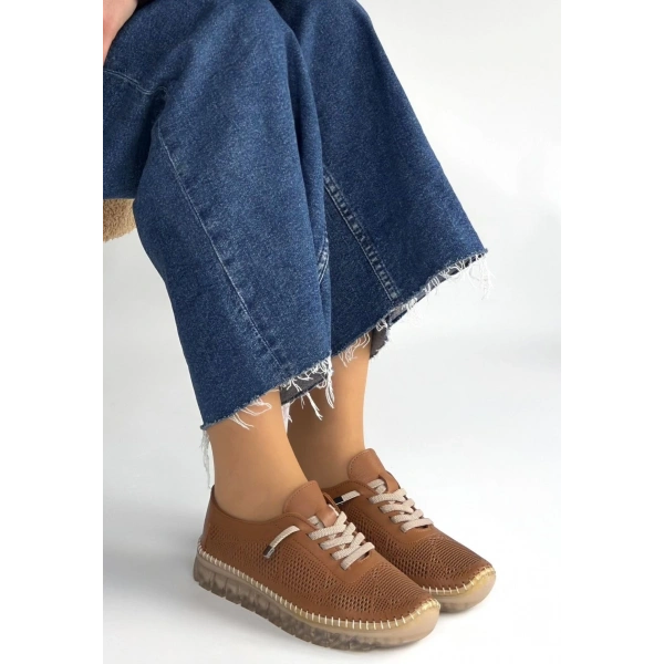 Merja Taba Deri Bağcıklı Spor Ayakkabı