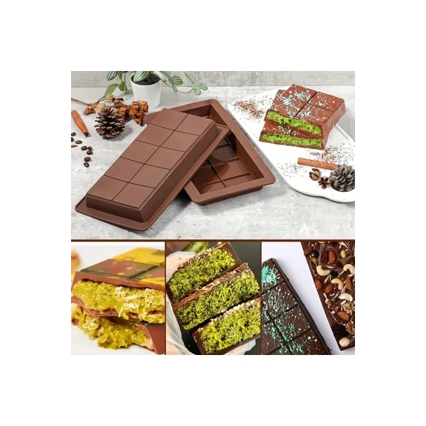 Meşhur Dubai Çikolatası Kalıbı Silikon - Büyük Tablet Çikolata Mum Kek Kalıbı Pasta Kalıbı