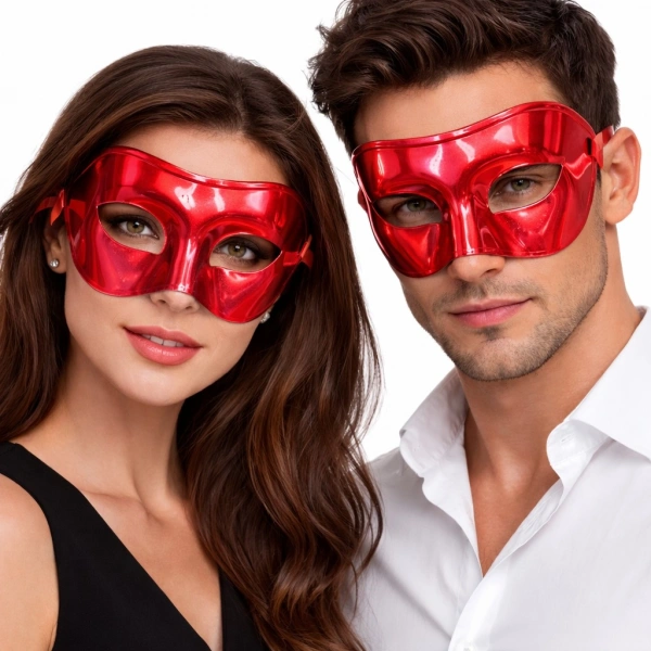 Metalize Parlak Parti Maskesi Kırmızı Renk 16x7 cm