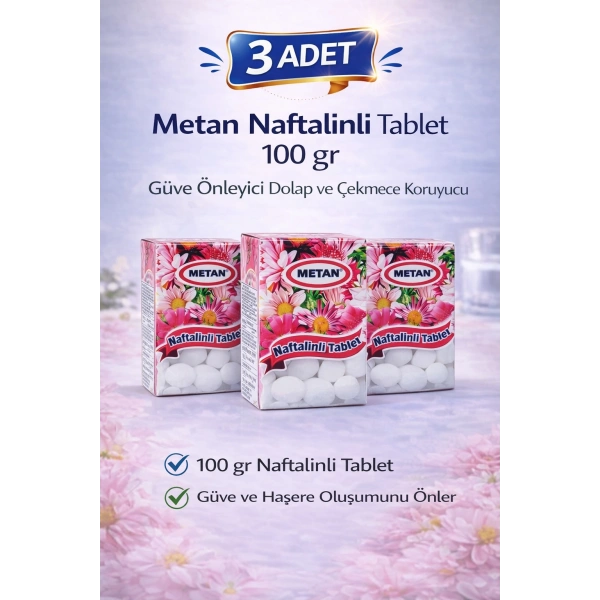 Metan Naftalinli Tablet 100 gr Güve Önleyici Dolap ve Çekmece Koruyucu 3 Adet