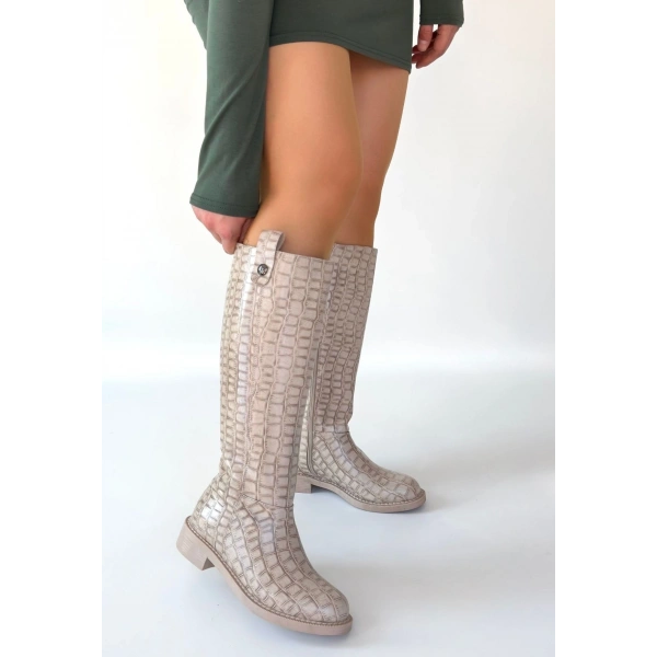 Metta Bej Cilt Desenli Çizme