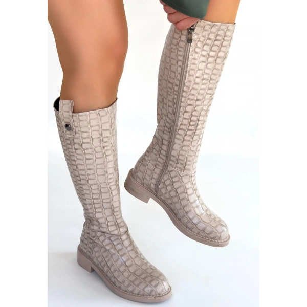 Metta Bej Cilt Desenli Çizme