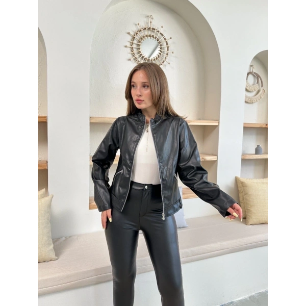 Mevsimlik deri ceket siyah st255510