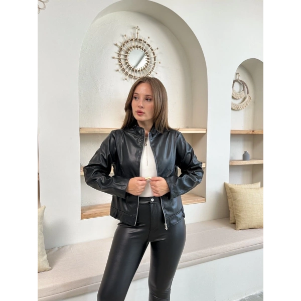 Mevsimlik deri ceket siyah st255510