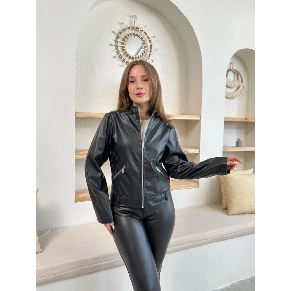 Mevsimlik deri ceket siyah st255510