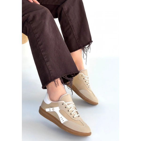 Mier Bej Cilt Bağcıklı Spor Ayakkabı