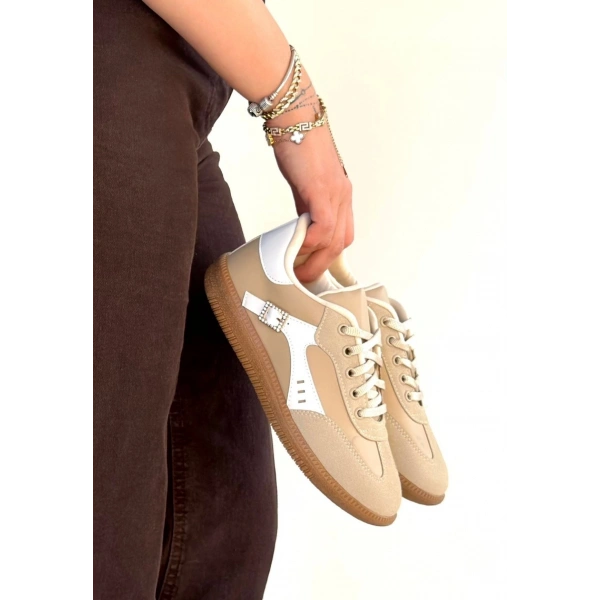 Mier Bej Cilt Bağcıklı Spor Ayakkabı