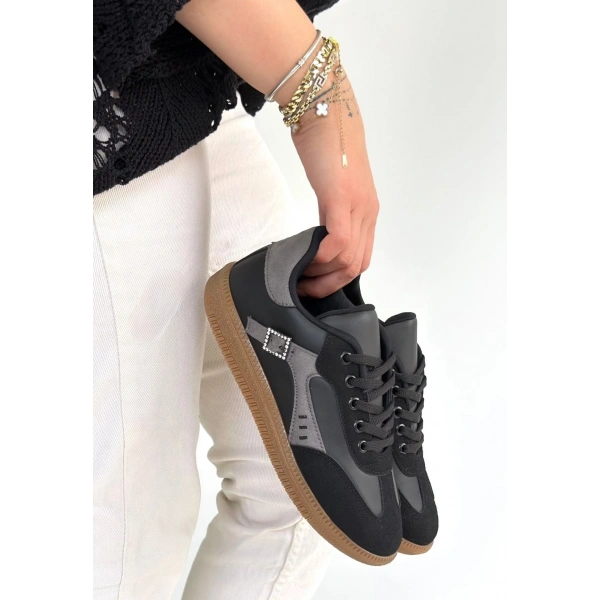 Mier Siyah Cilt Bağcıklı Spor Ayakkabı