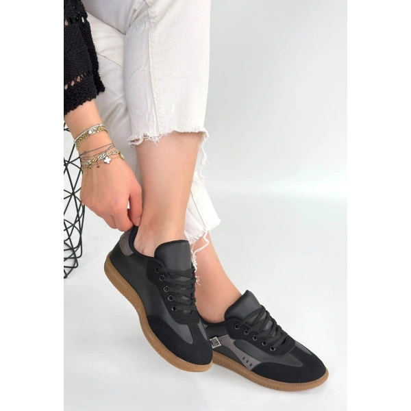 Mier Siyah Cilt Bağcıklı Spor Ayakkabı