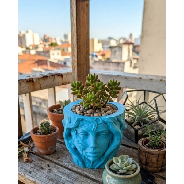 Minimalist Kadın Yüzü Heykel Tasarımlı 3D Dekoratif Saksı Vazo