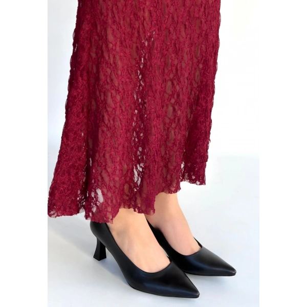 Mırta Siyah Cilt Topuklu Ayakkabı