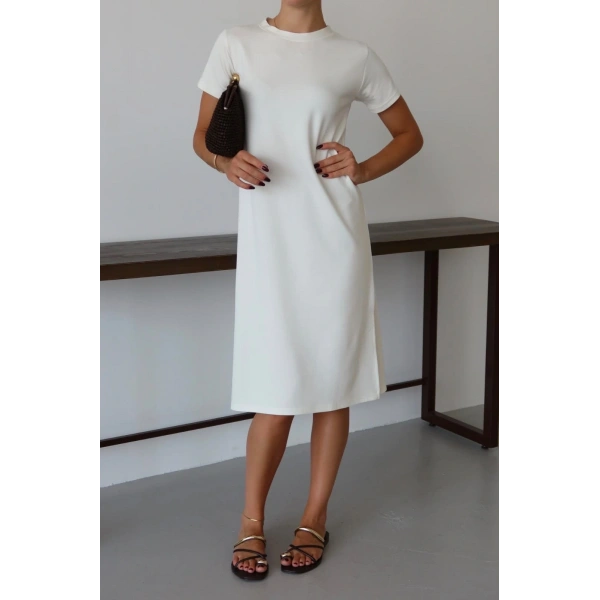 Modal yırtmaçlı elbise beyaz pt