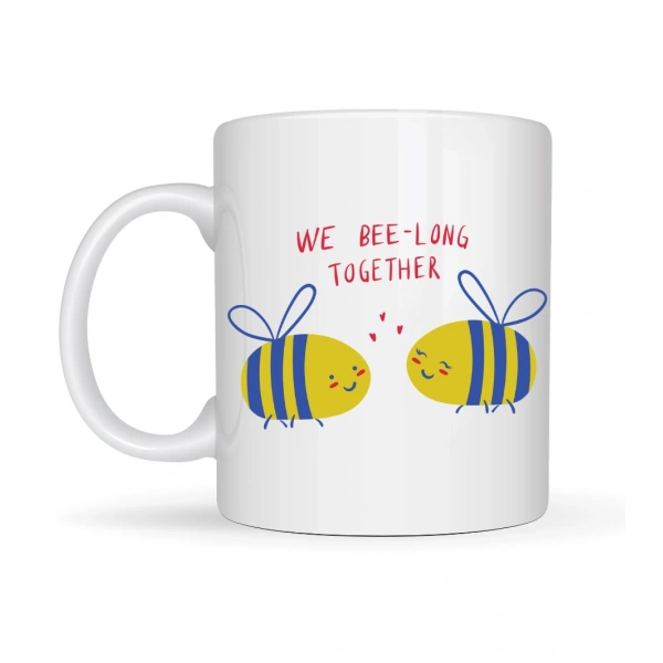 Model 24 We Bee-Long Together Yazılı Sevimli Arı Tasarımlı Porselen Kupa - Sevgiliye Arkadaşa Özel Hediye