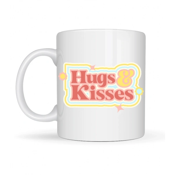 Model 30 – Hugs & Kisses Tasarımlı Porselen Kupa - Sevdiklerine Sıcacık Bir Mesaj
