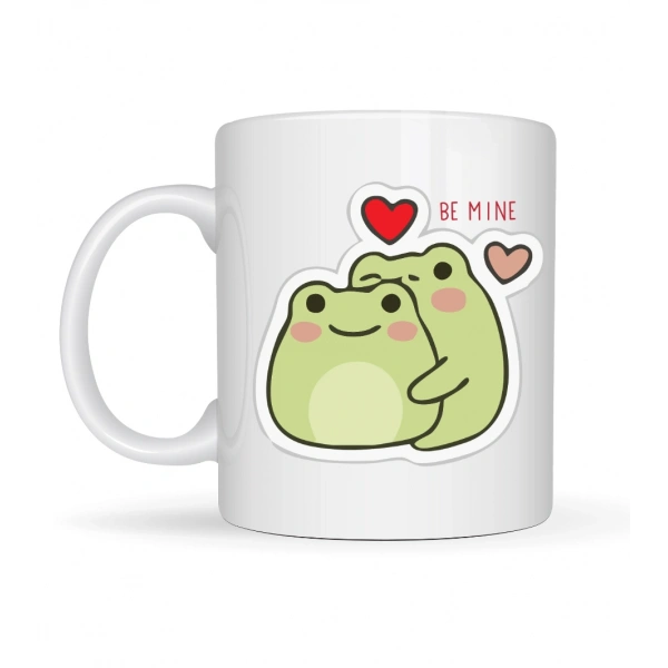 Model 41 Be Mine Tasarımlı Sevimli Kurbağa Desenli Porselen Kupa Aşk Temalı Özel Tasarım Kahve Kupası