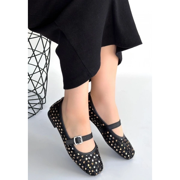 Moden Siyah Süet Babet Ayakkabı