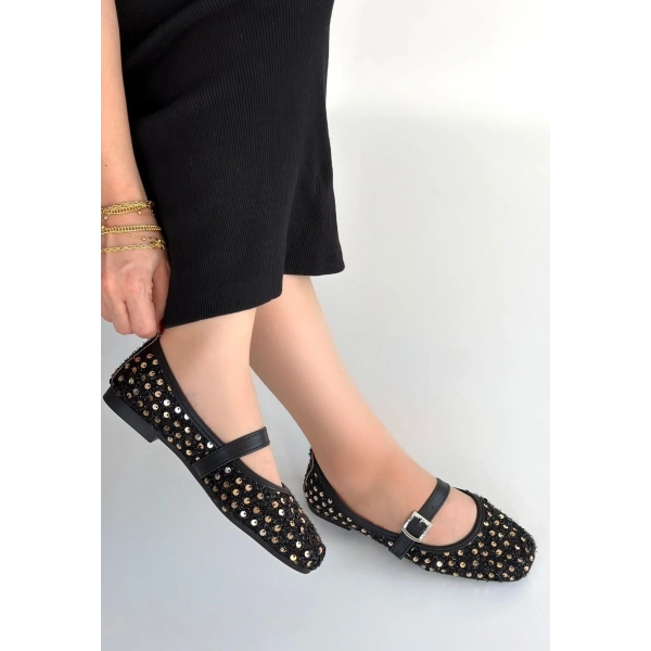 Moden Siyah Süet Babet Ayakkabı