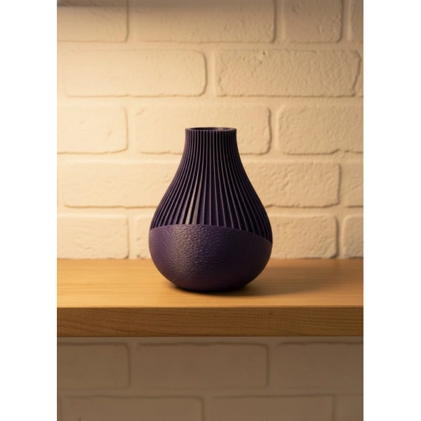 Mor Çizgili Dekoratif Vazo 11 cm Modern Tasarım Aksesuar