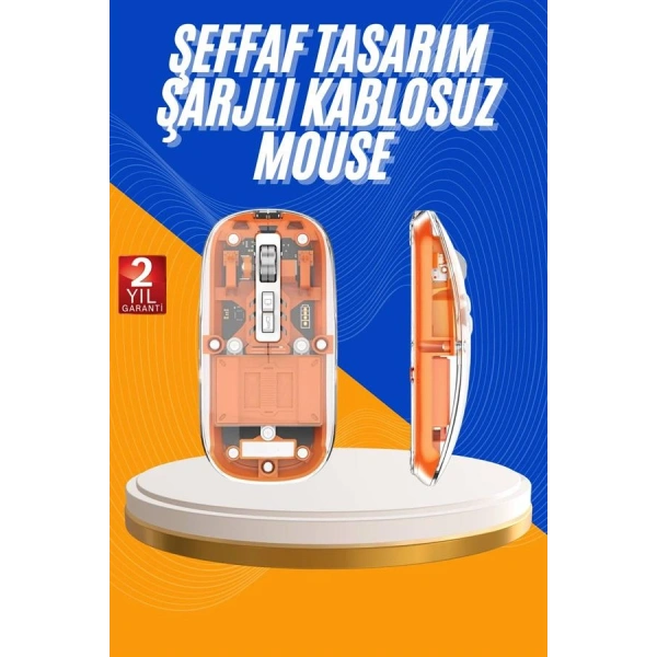 Mouse Fare Kablosuz Mouse Fare Şarjlı Bluetooth Sessiz 5 Tuşlu Şeffaf