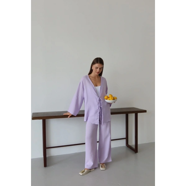 Müslin kumaş kimono lila pt