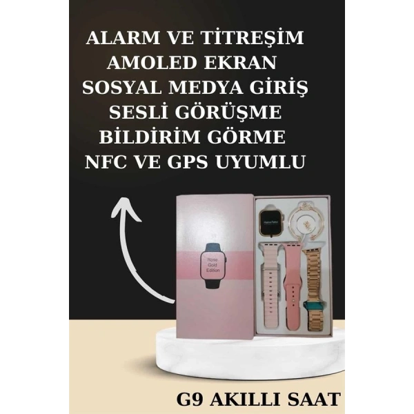 Nabız Ölçer Hediye Bileklikli Akıllı Saat ve Dijital Göstergeli Bluetooth Kulaklık Çoklu Şarj Girişi