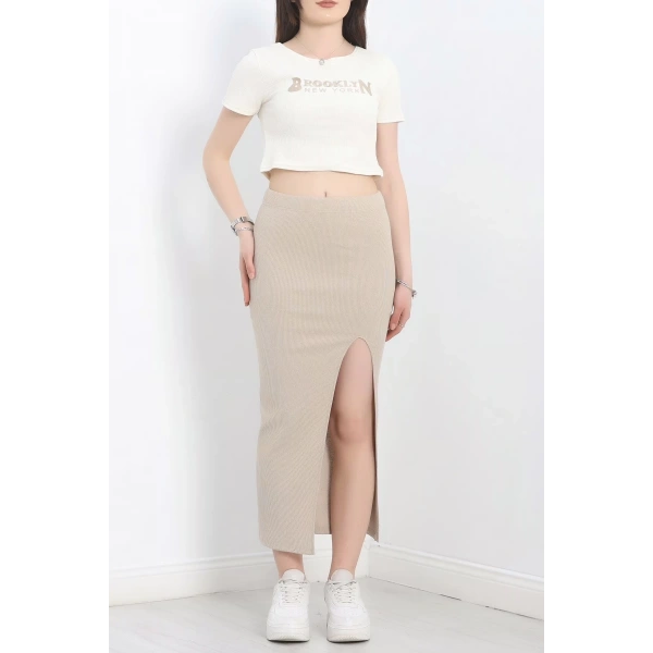 Nakışlı etekli takım bej beyaz s3899