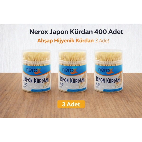 Nerox Japon Kürdan 400 Adet Ahşap Hijyenik Kürdan 3 Adet