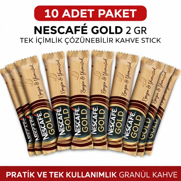 Nescafe Gold 2 Gr 10 Adet Tek İçimlik Stick Çözünebilir Granül Kahve Paket