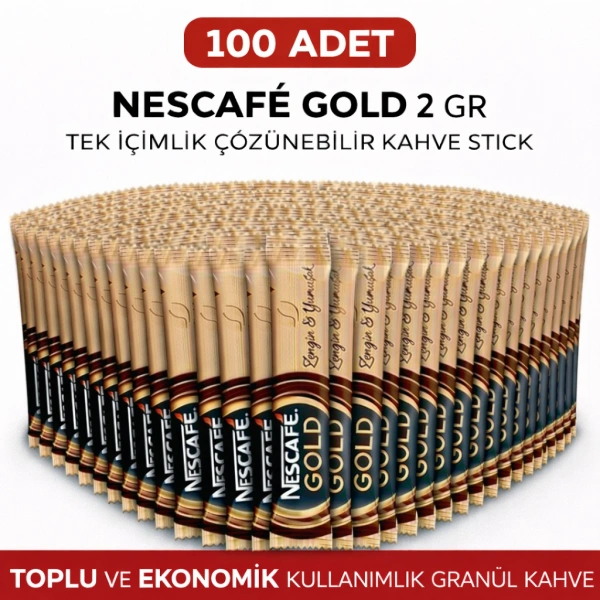 Nescafe Gold 2 Gr 100 Adet Tek İçimlik Stick Çözünebilir Granül Kahve Ekonomik Toplu Paket